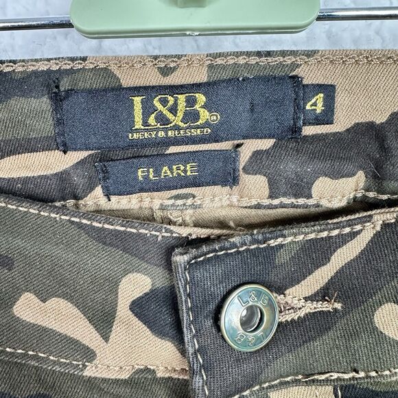 Y2K 90"s L&B Lucky & Blessed Bell Bottom Flared Jeans Camo Sz 4 (27x28)  Stretch - Picture 4 of 14